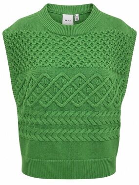 ICHI Chunky Cable Knit Sweater Vest XL Green Textured Cottagecore